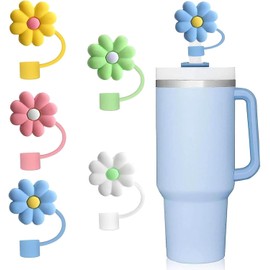 5 Pcs Straw Covers Silicone Straw Cover Cap Cute Flower Straw Toppers for 10mm Straws Compatible with 30&40 Oz Tumbler