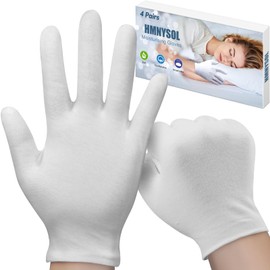 White Cotton Gloves for Dry Hands Sleeping Eczema, 6 Pairs(12 Pcs) SPA Breathable Moisturizing Gloves Overnight for Women and Men Work Serving Inspection