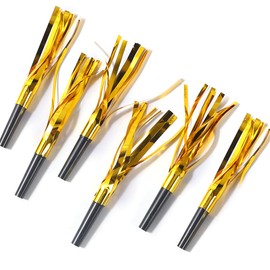 24Pcs Metallic Fringed Party Blowers Glitter Gold Noise Makers Blowouts Whistles for Birthday Graduation Sporting Events Party Supplies