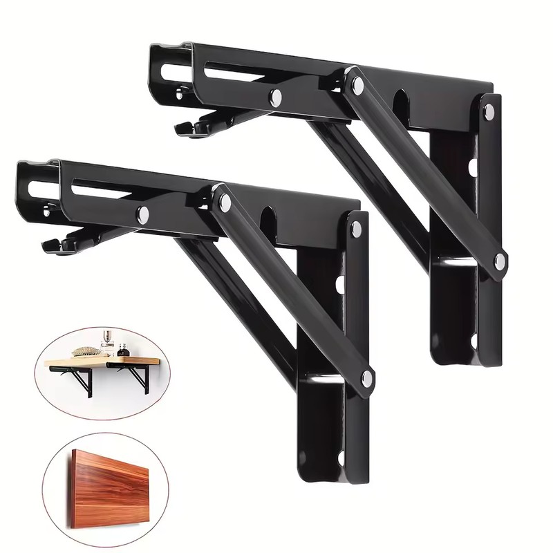 2-Pack Folding Shelf Brackets with 90° Lock & Press-to-Fold Design