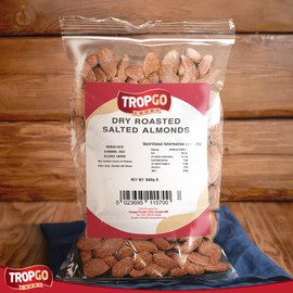 Tropgo Roasted Almonds 500g - Packed Fresh, Salted Almond Nuts with Fibre, Protein, and Minerals, Perfect for Snacking - Kosher Approved, Large Almonds - Bulk Food Buy