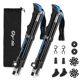 Glymnis Hiking Poles, Trekking Poles, Walking Poles, 7075 Aluminium Hiking Poles, Adjustable (110-130 cm) and Clamp Closure, with 4 Pairs of Rubber Buffers for Trekking (Blue)