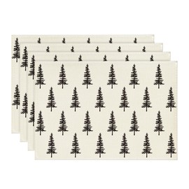 Artoid Mode Beige Trees Christmas Placemats Set of 4, 30 x 45cm Seasonal Winter Xmas Holiday Vintage Washable Table Mats