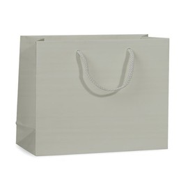Pack Of 100, Solid Silver Matte Medium Gift Bags 13 X 5 X 10" w/Cardboard Bottom Inserts & Coordinating Cord Handles