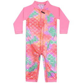 weVSwe Baby Girls Swimsuit UPF 50+ Rash Guard Mermaid Scales Swimwear One Piece Long Sleeve Bathing Suits Newborn