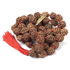 Rudraksha mala Beads necklace Rudraksh Japa 5 Mukhi ( 5 Face ) Hand Knotted Prayer Beads Sizes 6mm 8mm 10mm 12mm Energized Chakra mala w/ Pouch (12MM KNOTTED HALF MALA (54+1) BEADS)