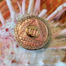 7 Year Sobriety Coin | Legacy AA Chip | Thick Triplate Recovery Anniversary Token (Pink)