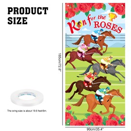 HOWAF Run for the Rose Door Banner,Kentucky Derby Party Decorations Door Cover,Horses and Roses Backdrop Banner for Horse Racing Party Front Door Decor,Large Fabric Horse Race Day Background Banner
