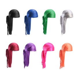 SIKAMARU Durag Long Tail Unisex Wide Straps Pirate Hair Loss Turban Hat for Women Men Hip Hop Daily Decoration Multiple Colors 8 Pieces