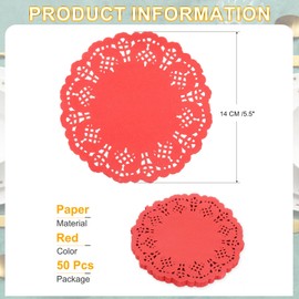 sourcing map 50pcs Paper Doilies, 5.5 Inch Lace Paper Doilies, Disposable Paper Placemats for Cakes Table Plate Crafts Party Weddings Tableware Red