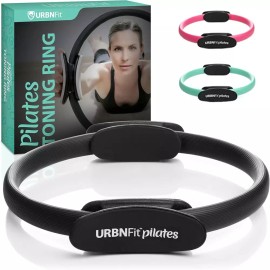 URBNFit 필라테스 링 - 듀얼 그립이 포함된 12인치 매직 서클 허벅지 안쪽 운동을 위한 폼 패드 토닝 [Black] URBNFit Pilates Ring - 12-Inch Magic Circle with Dual Grips for Inner Thigh Workouts with Foam Pad Toning [Black]