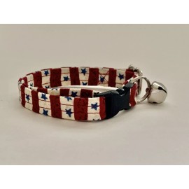 HANDMADE PATRIOTIC STARS AND STRIPES ADJUSTABLE BREAKAWAY CAT  COLLAR