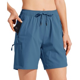 Willit Women's Shorts Hiking Cargo Shorts Quick Dry Golf Active Athletic Shorts 7" Lightweight Summer Shorts with Pockets Ocean Blue L
