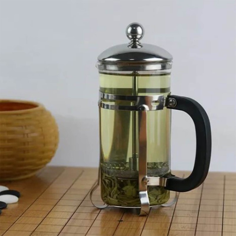 Glass Press Pot 600ml Transparent Stainless Steel Filter Heat Resistant