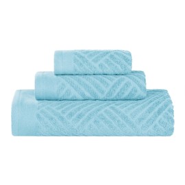 Superior Basketweave Egyptian Cotton 3 Piece Towel Set, Highly Absorbent, Shower, Spa Basics, Home Essentials, Jacquard Towels, Includes 1 Bath Towel, 1 Hand Towel, 1 Face Towel, Sky Blue