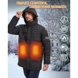 Pzxozd Mens Heated Jackets, Electric Jacket Heated Jackets for Men With Battery Pack, Men Heated Coat 8 Heat Zones