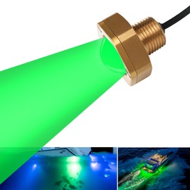 NBWDY 1/2in NPT Boat Drain Plug Light with APP Remote Control,4100LM IP68 Marine Boat LED Light,Boat Spotlight, Smart Cooling System Underwater for Fishing Diving(Green)
