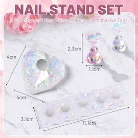 AstraGlam Nagelständer Set 2 Stück mit Herzförmiger Basis und 96 Klebepads, Magnetischer Nagelhalter für Nägel Selber Machen, Acryl Nägel, Nageldesign Tisch, Nail Tools