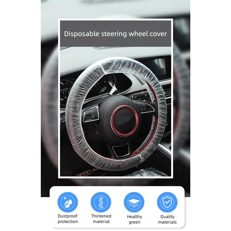Bluelark Disposable Steering Wheel Covers 100PCS PE Plastic Clear Protectors