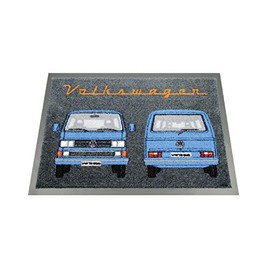 BRISA VW Collection - Volkswagen Foot Mat Doormat Rug Shoe Dirt Trapper with Beetle, T1, T2, T3 Bus, GTI Motif (T3 Bus/Blue)