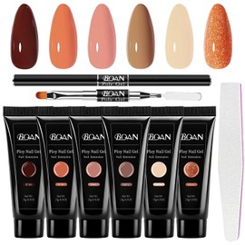 BQAN Poly Nail Gel Kit - 6 Shades Builder Gel for Long-Lasting Nail Extensions | 15ml Each | Salon-Quality DIY & Home Use | Low Odor (Brown 02, 0.5 Fl Oz (Pack of 6))