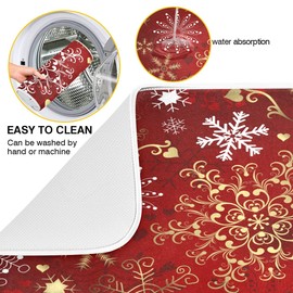 Christmas Red Dish Drying Mat 16x18 Snowflakes Gold Absorbent Dishes Pad Dish Drainer Mat Protector for Kitchen Fast Dry