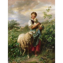 ART.COM Wall Giclee Print The Shepherdess, 1866 by Johann Baptist Hofner, 12" x 16"