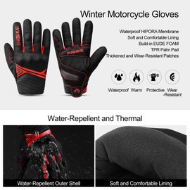 INBIKE - Guantes de invierno impermeables para motocicleta, con visualización táctil de forro polar con almohadilla de palma TPR amortiguadora, nudillos duros, color rojo, talla S
