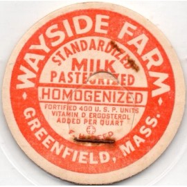 Milk Bottle Cap - Wayside Farm - Greenfield, Massachusetts -  STANDARDIZED