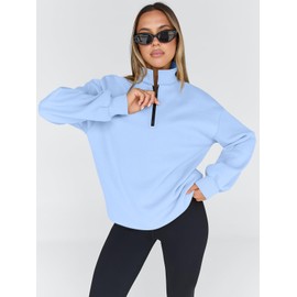 Trendy Queen Womens Oversized Sweatshirts Fall Sweaters Fashion Hoodies Half Zip Pullover Long Sleeve Shirts Clothes 2025 LightBlue M