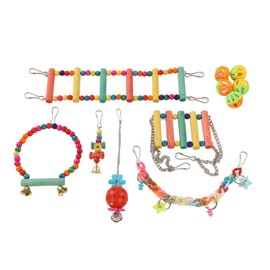 11pcs Parrot Swing Chewing Toy Set Bird Hanging Perches Toy Hammock Wooden Cage Stand