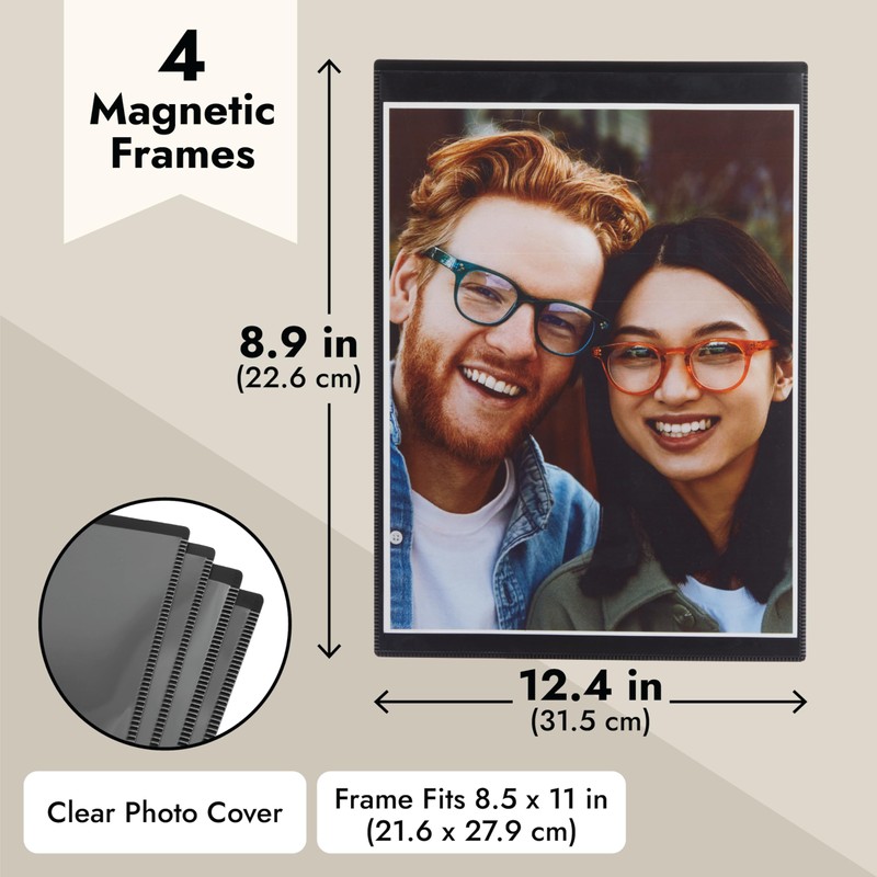Juvale 4 Pack Magnetic Photo Frames 8.5x11 for Refrigerator, Artwork,