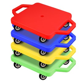 4 Pcs Sports Scooter Board with Handles for Kids Non-Marring Plastic Casters Floor Scooter Board Sitting Scooter Board Boy Girl Gym Indoor Outdoor Activities Play Equipment