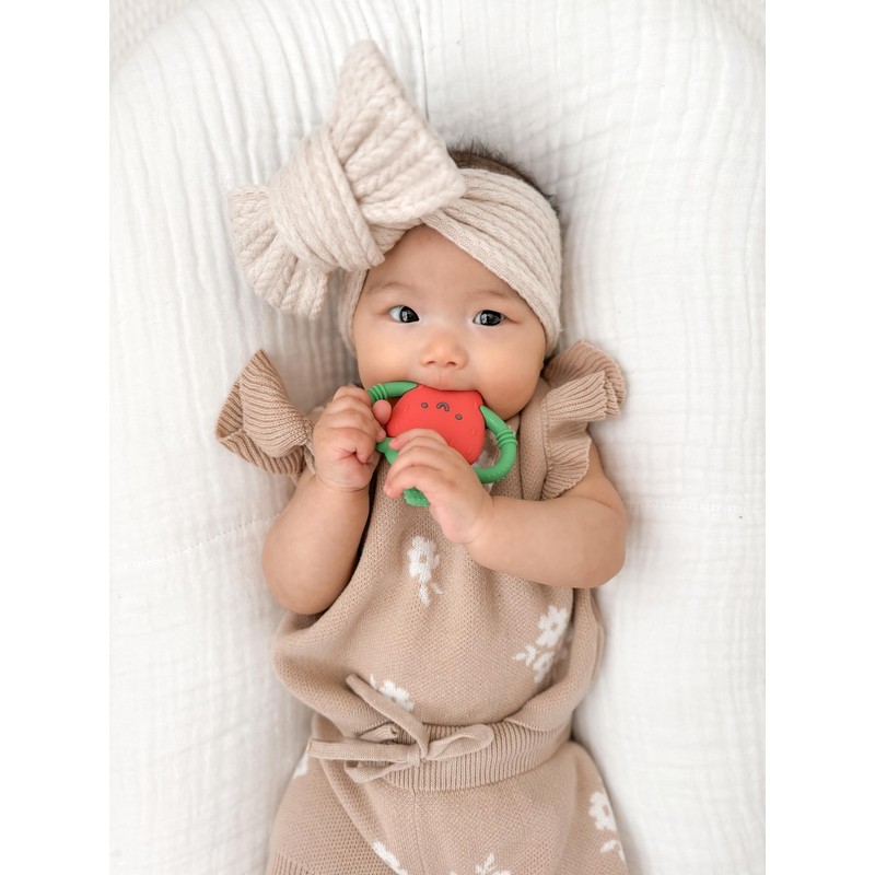Itzy Ritzy Strawberry-Shaped Baby Teether with Handles; Silicone Teether for