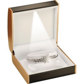 LED Black Bangle Bracelet Box Luxury PU Leather Dome Top with Gold Color Painting on the Sides Bracelet Bangle Anklet Jewellery Gift Storage Holder Box with Light for Women for Men