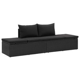 vidaXL Outdoor Poly Rattan Patio Lounge Chair - Black Sunbed with Adjustable Sides, Washable Cushions, Comfortable Waist Pillows, Powder-Coated Steel