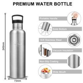 Drinking Bottle, 500 ml, Stainless Steel, Leak-Proof, BPA-Free, Drinking Bottle with Straw, Double-Walled Vacuum Insulated, Metal Drinking Bottle, for Office, Travel, Camping, School