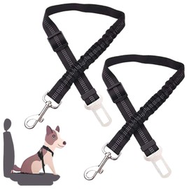 2 Pack Heavy Duty Dog Seat Belt for Car, Great Dog Seat Belt with Bungee & Latch for Safety while sudden brake, All Metal Heavy Duty & Tangle-Free Attachment, Adjustable Length. (Black)