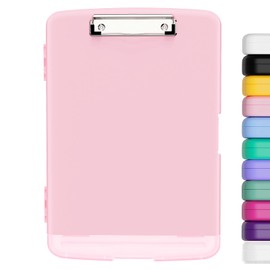 Hnogri Plastic Clipboard with Storage, High Performance Clips, Clipboard Storage Box, Light Weight, Smooth Writing for Work, Size 14 x 9.6 x 1.2 Inches (Pink)