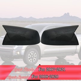 MUXEE Side Mirror Cover,for Toyota Tundra 2007-2021 Crew Max Sequoia 2008-2020，2PCS Horned Turn Signal housing Cover Sets car Accessories -Carbon Fiber（Without Turn Signal Cutout）