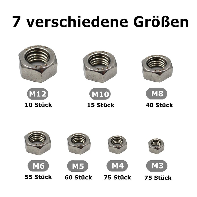 330-Piece Set of Hex Nuts in Accordance with DIN 934