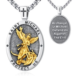 LOOVE St Michael Pendant for Men Sterling Silver Saint Michael Necklace Gold St Michael the Archangel Michael Medal for Men Women Protection Necklace Christian Jewelry Catholic Gifts