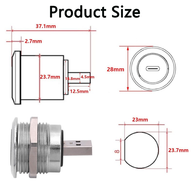 ANMBEST 2PCS Panel Mount USB Adapter, USB C Female to