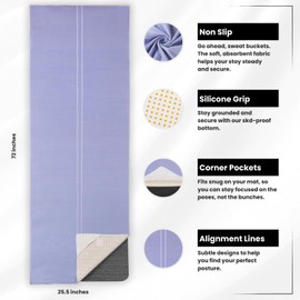 Yoga Drip Yoga Towel - Non Slip Hot Yoga Mat Towel With Corner Pockets, No-Skid Grip, and Built-in Alignment Lines | Soft, Moisture Wicking, and Sweat Absorbent | No Bunching, Stays in Place 72" x 25"