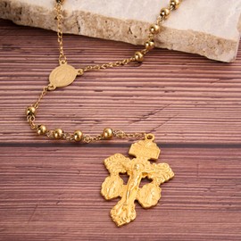 SANDOO Pardon Crucifix Necklace with Stainless Steel Rosary Beads - Cruz Del Perdon Catolica with St Benedict Medal,Crucifijo Del Perdon,Regalo Religioso Católico De Para Hombres Y Mujeres, Metal, No