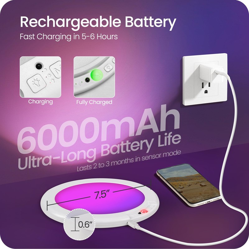 GOEBLESON Rechargeable Motion Sensor Ceiling Light with Remote, RGBW LED