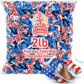 American Flag Kisses, 2lb Pack of Red White and Blue Candy Individually Wrapped, Perfect Fourth of July Candy Bulk for Festive Occasions, Patriotic Party Supplies