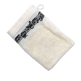 Wash Mitt with Notes Motif Cream - Great Gift for Musicians