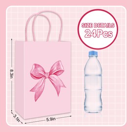 JarThenaAMCS 24Pcs Pink Bow Paper Bags Cute Bow Knot Treat Bags with Handles Ivory Candy Goodie Bags Grocery Shopping Bags for Coquette Birthday Party Favors Supplies