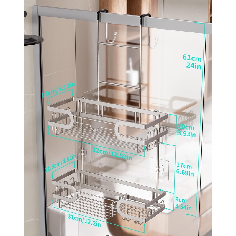 HapiRm Shower Caddy over Door- Hanging Shower Organizer with 14